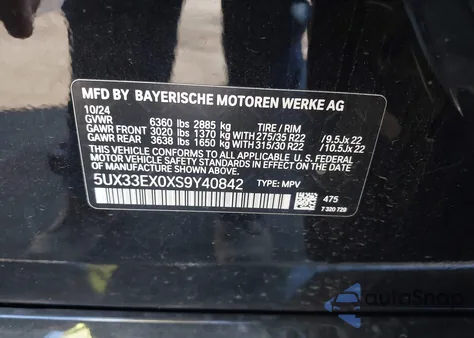 2025 BMW X6 xDrive40I from USA, damaged, VIN 5UX33EX0XS9Y40842